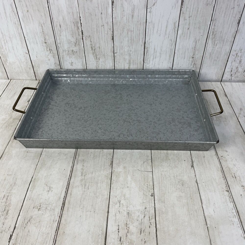 Better Homes & Garden Galvanized Steel Rectangular Serving Tray Brass Handles